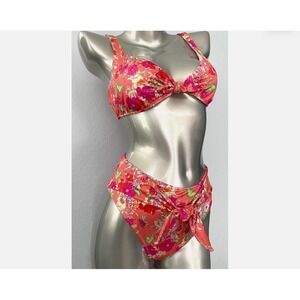 Victorias Secret Floral Butterfly Bikini Set Coral Pink High Waist Small
